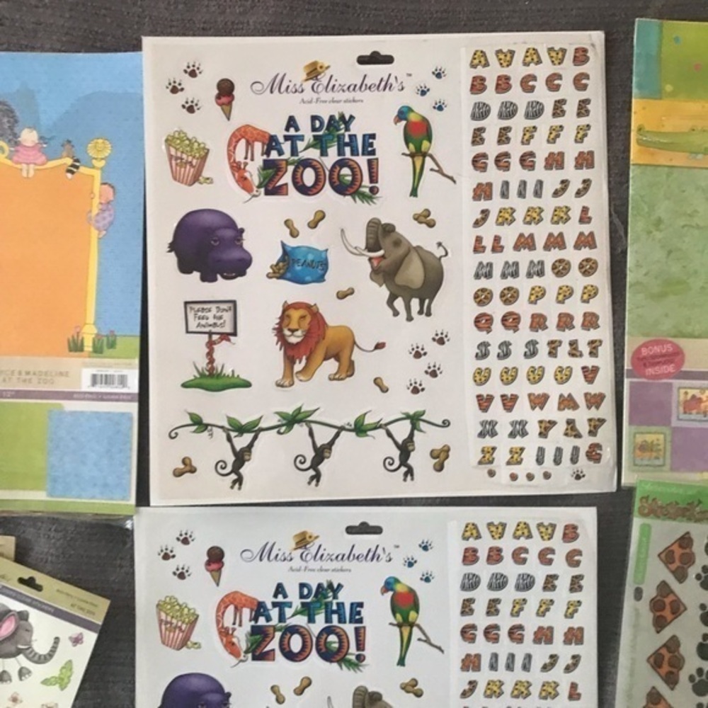 Miss Elizabeth’s Scrapbook Paper & Sticker Bundle. Zoo theme. 10 items. NWOT - Picture 5 of 8
